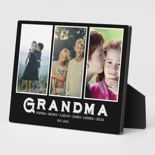 Grandma Plaque – Custom Names & 3 Photo Collage (Côté)