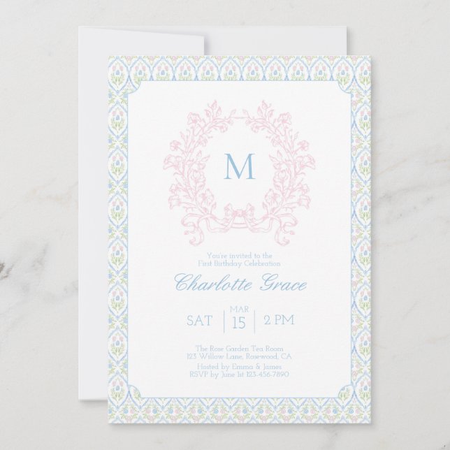 Grandmillennial Crest Anniversaire Invitation (Devant)