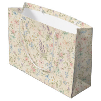 Grandmillennial Sac Cadeau Fleurs Pastel Grand