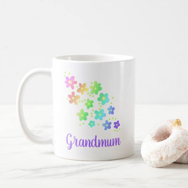 Grandmum Arc-en-ciel Fleurs Mug (Avec donut)