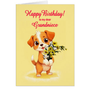Grandniece Anniversaire Chiot et Fleurs