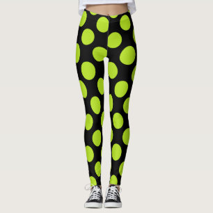 Grands pois verts lime sur leggings noirs