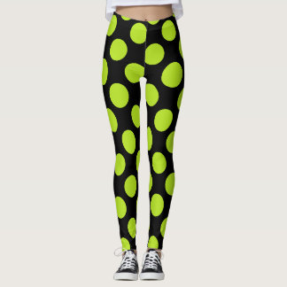 Grands pois verts lime sur leggings noirs