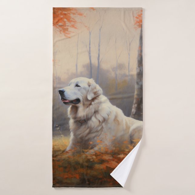 Grands Pyrénées en automne feuilles tombantes insp (Serviette de bain)