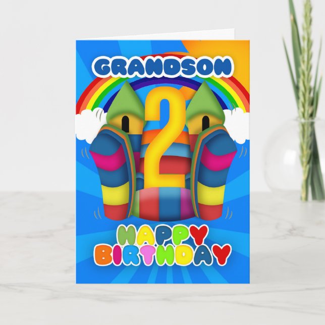 Grandson 2e Carte Anniversaire Avec Bouncy Castle (Devant)