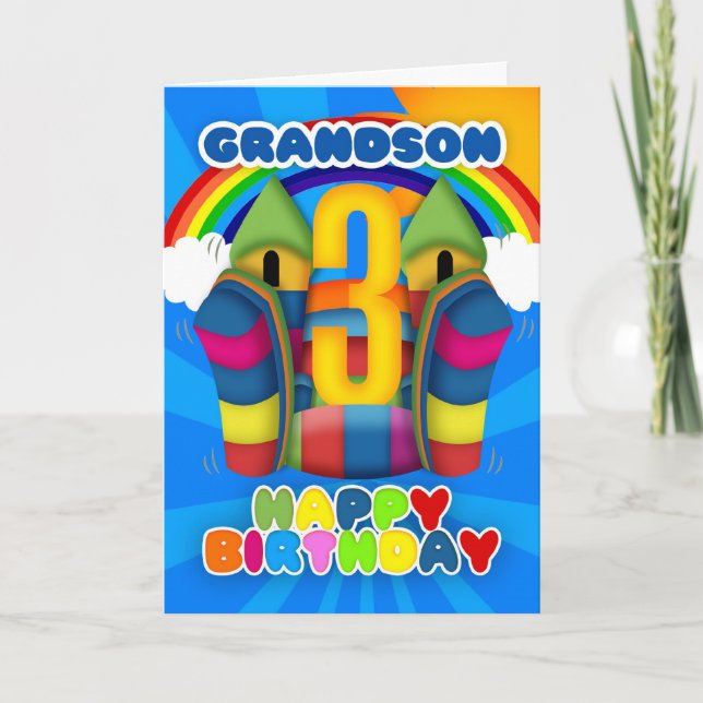 Grandson 3e Carte Anniversaire Avec Bouncy Castle (Devant)