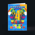 Grandson 4e Carte Anniversaire Avec Bouncy Castle<br><div class="desc">Une belle carte de 4ème anniversaire ensoleillée avec un château gonflable</div>