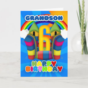 Grandson 6e carte d'anniversaire avec Bouncy Castl