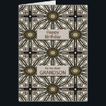 Grandson Anniversaire Mandala Design Abstrait<br><div class="desc">Une façon amusante de souhaiter un joyeux anniversaire à votre petit-fils. Cette carte est très masculine et se compose de figures géométriques imbriquées. La couleur principale est le marron,  noir et blanc. Une belle carte qu'un homme appréciera. Le verset lui dit ce qu'il veut dire pour vous.</div>