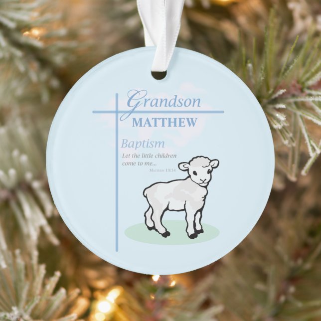 Grandson Baptême Blue Boy Lamb Personnalisé (Arbre)