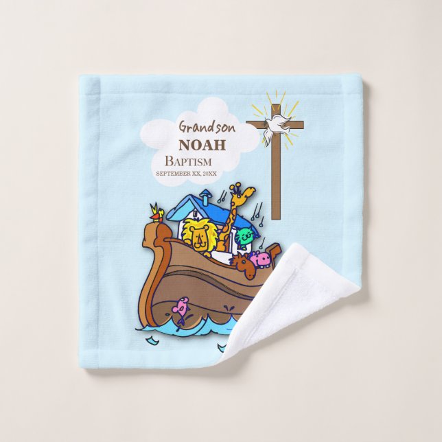 Grandson Baptême Noah's Ark Personnalisé (Gant de toilette)