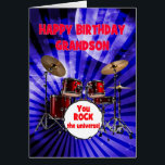 Grandson Birthday You Rock Drums<br><div class="desc">Une carte d'anniversaire pour un petit-fils. Monte le volume sur les voeux d'anniversaire! Doté d'un ensemble frappant de batterie et de l'expression "Vous faites vibrer l'univers", cette carte est un moyen énergique de célébrer la vie de la fête. Qu’ils soient batteurs ou qu’ils aient juste des ondes rock-star, cette carte...</div>