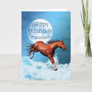 Grandson carte d'anniversaire avec un cheval spiri