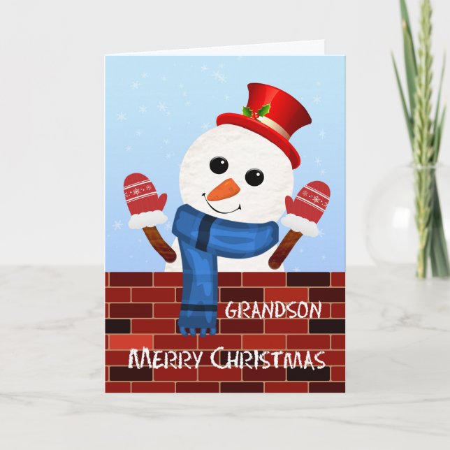 Grandson Christmas Snowman Carte de vacances (Devant)