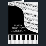 Grandson Piano et musique Anniversaire<br><div class="desc">Une carte d'anniversaire pour un petit-fils qui est en piano. Un piano à queue avec les touches en bas de la carte. Une feuille de musique remplit l'arrière - plan. Une grande carte pour quelqu'un qui aime la musique. Il ne s'agit PAS d'une carte musicale, il ne joue PAS de...</div>