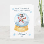 Grandson Snow Globe Snowman - Carte de Noël<br><div class="desc">Carte de Noël colorée pour votre petit grand-fils - globe de neige de Noël avec Snowman à l'intérieur.</div>