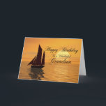 Grandson, une carte d'anniversaire de yacht au cou<br><div class="desc">Envoyez des voeux d'anniversaire avec cette belle carte. Un yacht navigue dans un coucher de soleil doré sur un océan tranquille. Une grande carte pour voilier ou voilier.</div>