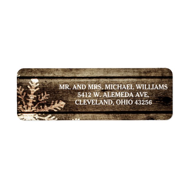 Grange Bois Snowflakes Rustique Étiquettes de mari (Devant)
