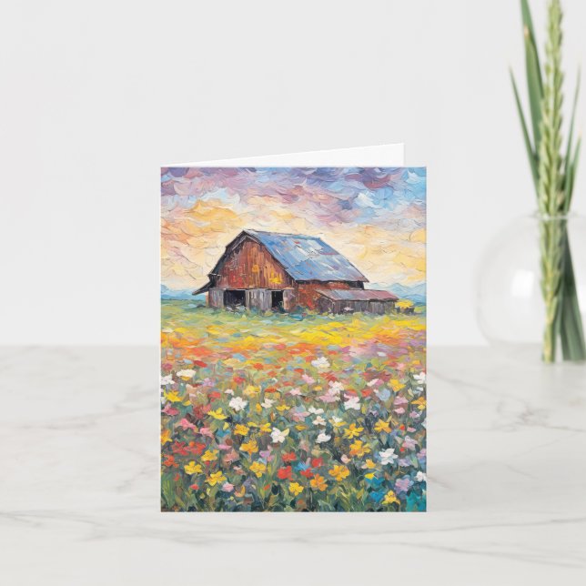 Grange Dans Le Champ De Fleurs Sauvages (Devant)