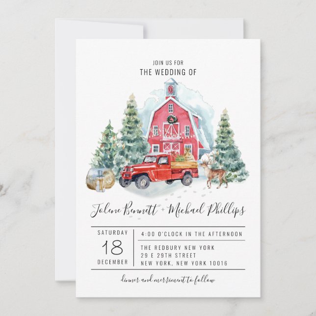Grange élégant d'hiver | Mariage à l'aquarelle (Devant)