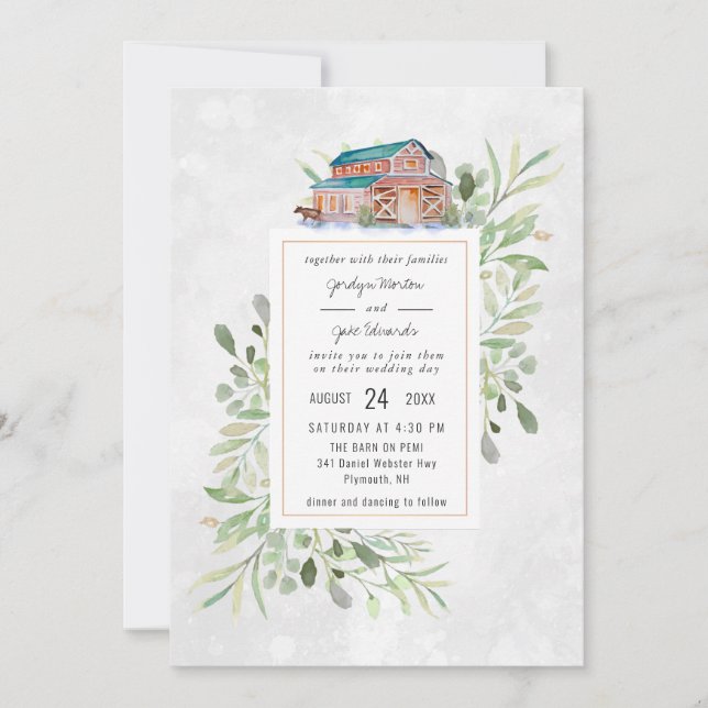 Grange Élégant | Faire-part de mariage à l'aquarel (Devant)