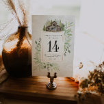 Grange Élégante | Carte de Numéro de Table à l'Aqu<br><div class="desc">Cette carte de table de mariage présente une verdure à l'aquarelle et une petite grange rustique. Élégant et charmant, ce design est parfait pour tout événement. Ces créations peuvent être personnalisées pour votre occasion spéciale et seraient parfaites pour votre mariage, douche de mariée, fête de fiançailles, fête d'anniversaire et bien...</div>