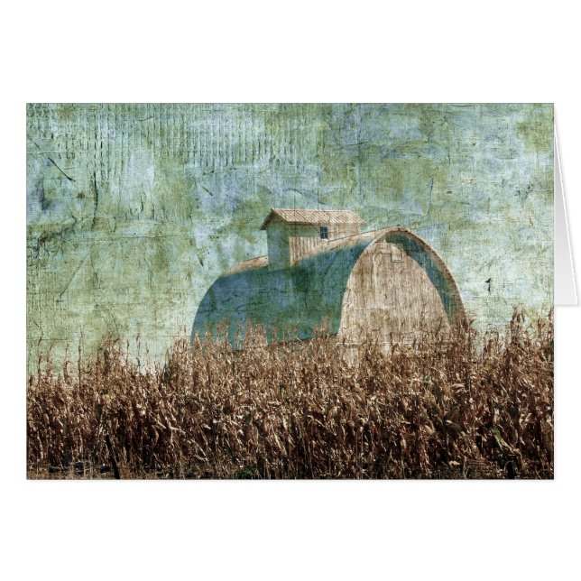 Grange et champ de maïs près du moment de la récol (Devant horizontal)