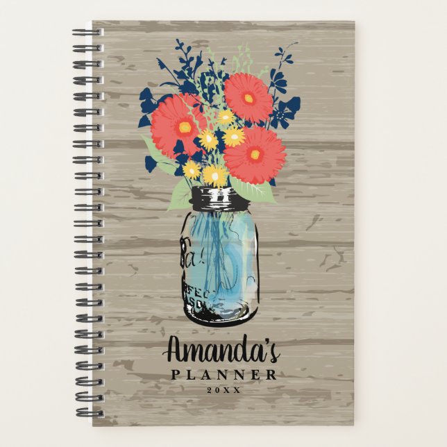 Grange rustique Bois Corail Gerber Daisy Mason Jar (Devant)