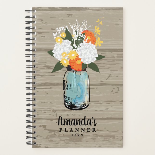 Grange rustique Bois orange Gerber Daisy Mason Jar (Devant)