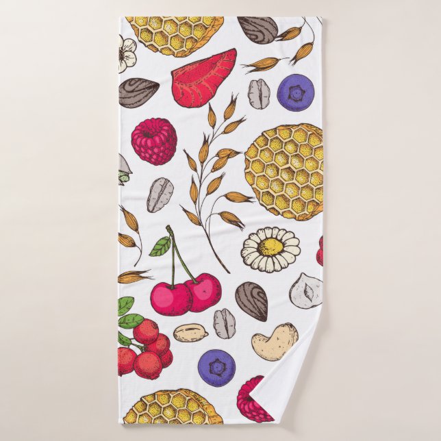 Granola,  muesli seamless pattern. Oat flakes hand (Serviette de bain)