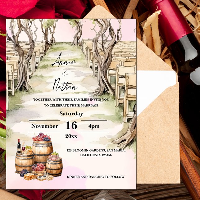 Grapevine Vignoble Faire-part de mariage romantiqu (Grapevine Vineyard Romantic Wedding Invitation)