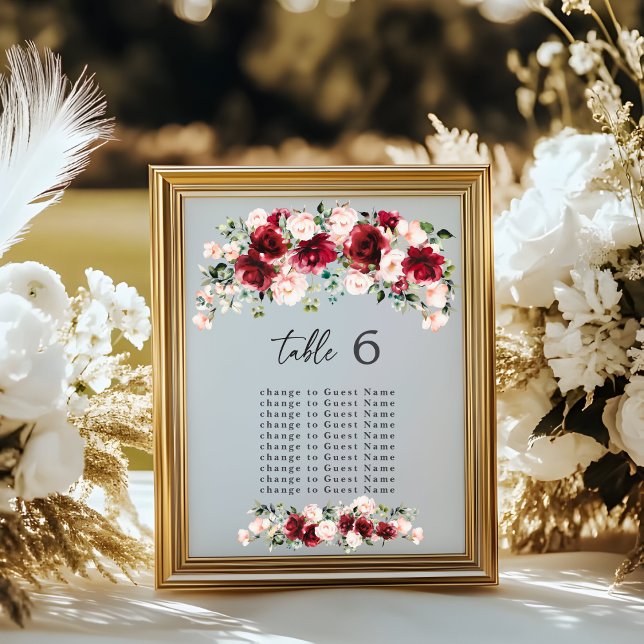 Graphique de numéros de table floral bordeaux soph (Créateur téléchargé)