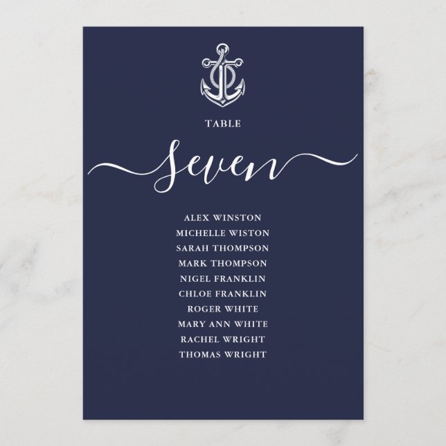 Graphique de numéros de table nautique bleu marine (Devant)