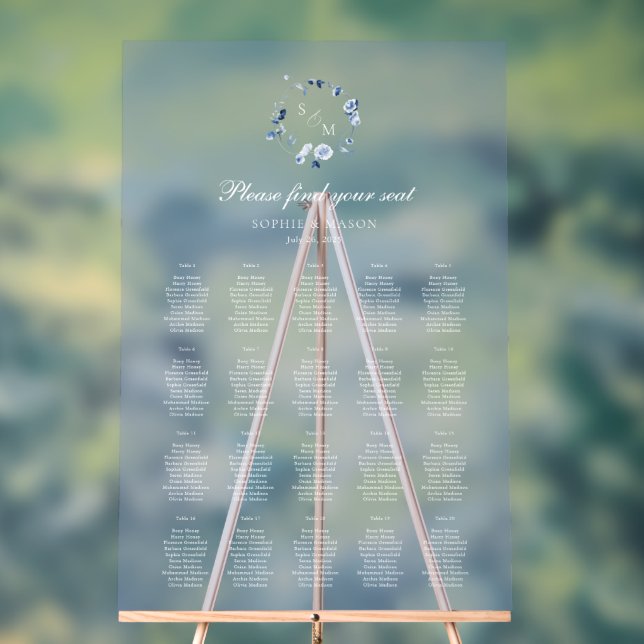Graphique de placement de mariage floral bleu pous (Neutre)