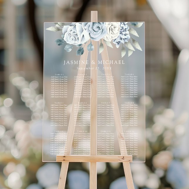Graphique de placement de mariage floral bleu pous (Créateur téléchargé)