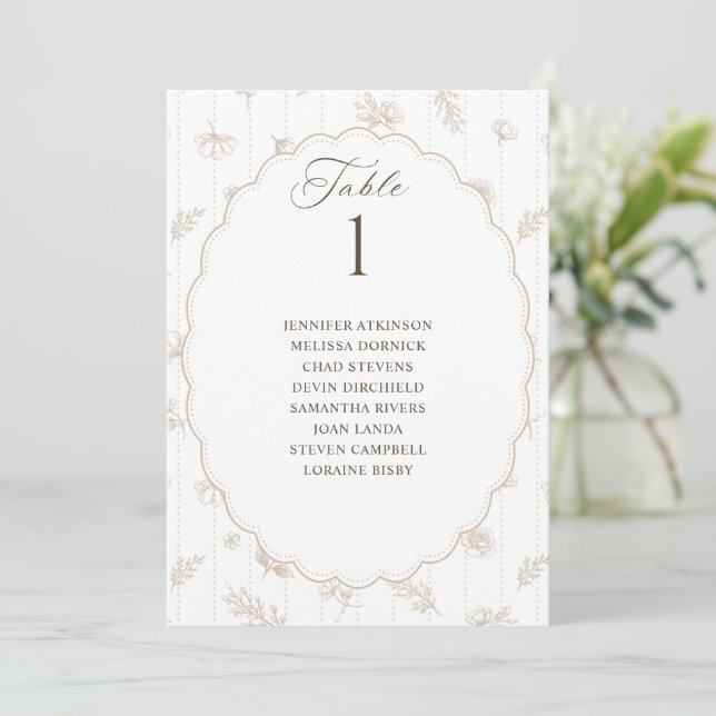 Graphique de placement de mariage ovale beige vint (Debout devant)