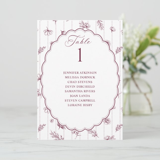 Graphique de placement de mariage ovale vintage ro (Debout devant)