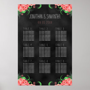 Graphique de sièges de tableau Floral noir et rose