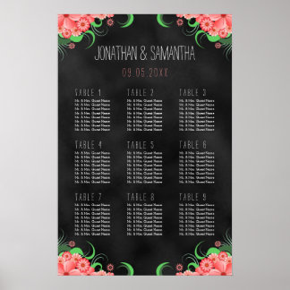 Graphique de sièges de tableau Floral noir et rose