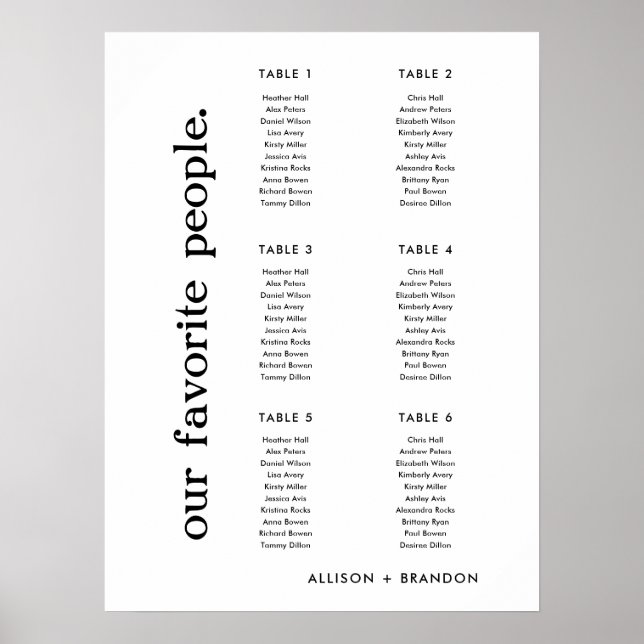 Graphique de sièges pour petits Mariages 6 tableau (Devant)