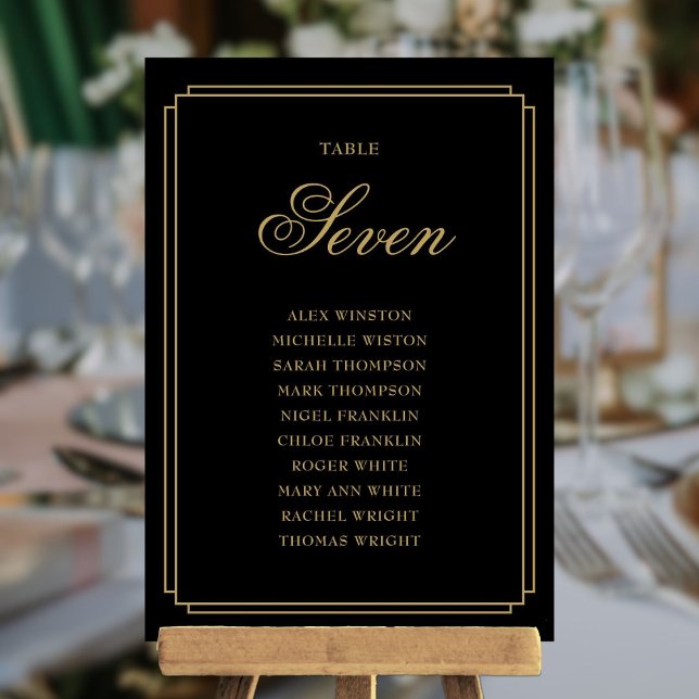 Graphique de table déco noir et or numéro de table (Black And Gold Deco Table Number Seating Chart)