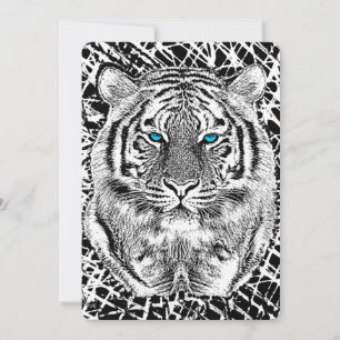 Graphique de tigre noir et blanc aux yeux bleus