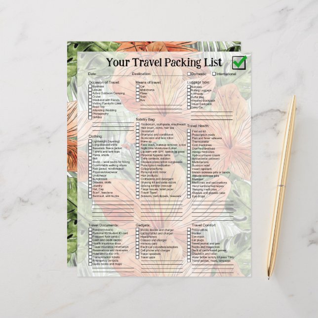 Graphique en aquarelle florale tropicale Tangérine (Devant/Arrière en situation)