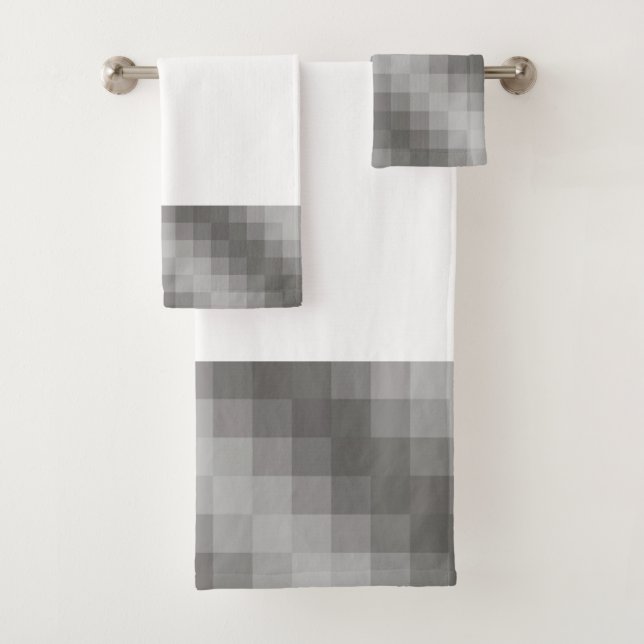 Graphique en pixels gris sur les serviettes de bai (En situation)