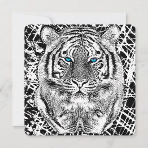 Graphique noir et blanc de tigre d'yeux bleus