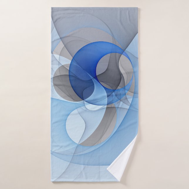 Graphisme d'art fractal abstrait bleu gris moderne (Serviette de bain)