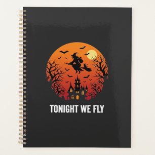 Graphisme de sorcière d'Halloween volant la nuit_1