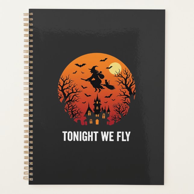 Graphisme de sorcière d'Halloween volant la nuit_1 (Devant)