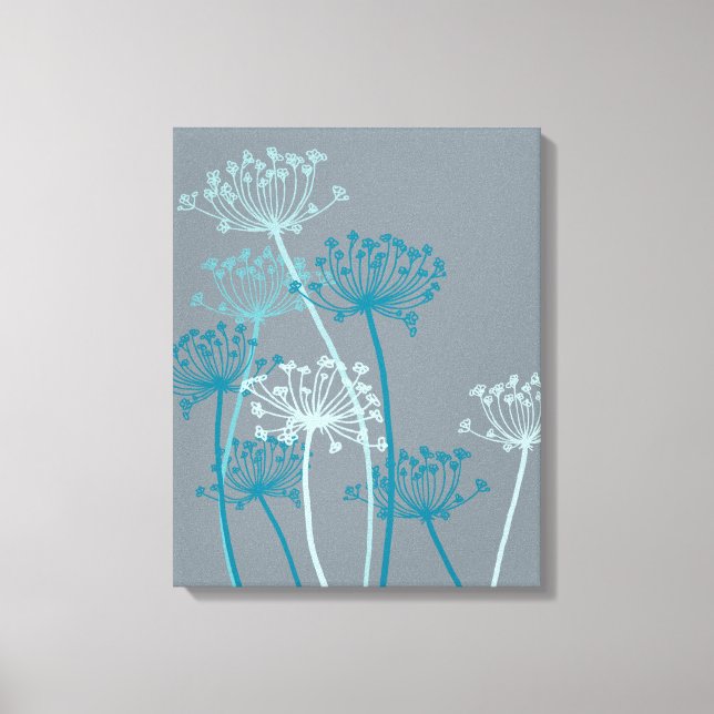 Graphisme moderne fleur bleu gris toile imprimé (Recto)