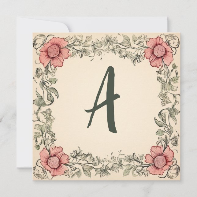 Graphite rose & Sisal vert : Carte Monogramme Note (Devant)